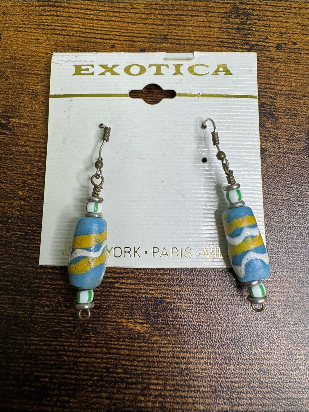 4/$20 Blue & Yellow Clay Bead Drop Earrings